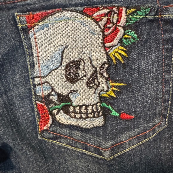 Ed Hardy Jeans Size 31 Embellished Skull & Rose Embroidered Denim Y2K - Picture 6 of 12